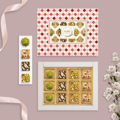 12 Pc Box Rose Almond Pistacio + Date Coffee Cookiee +Date Dry Fruit + Roasted Almond