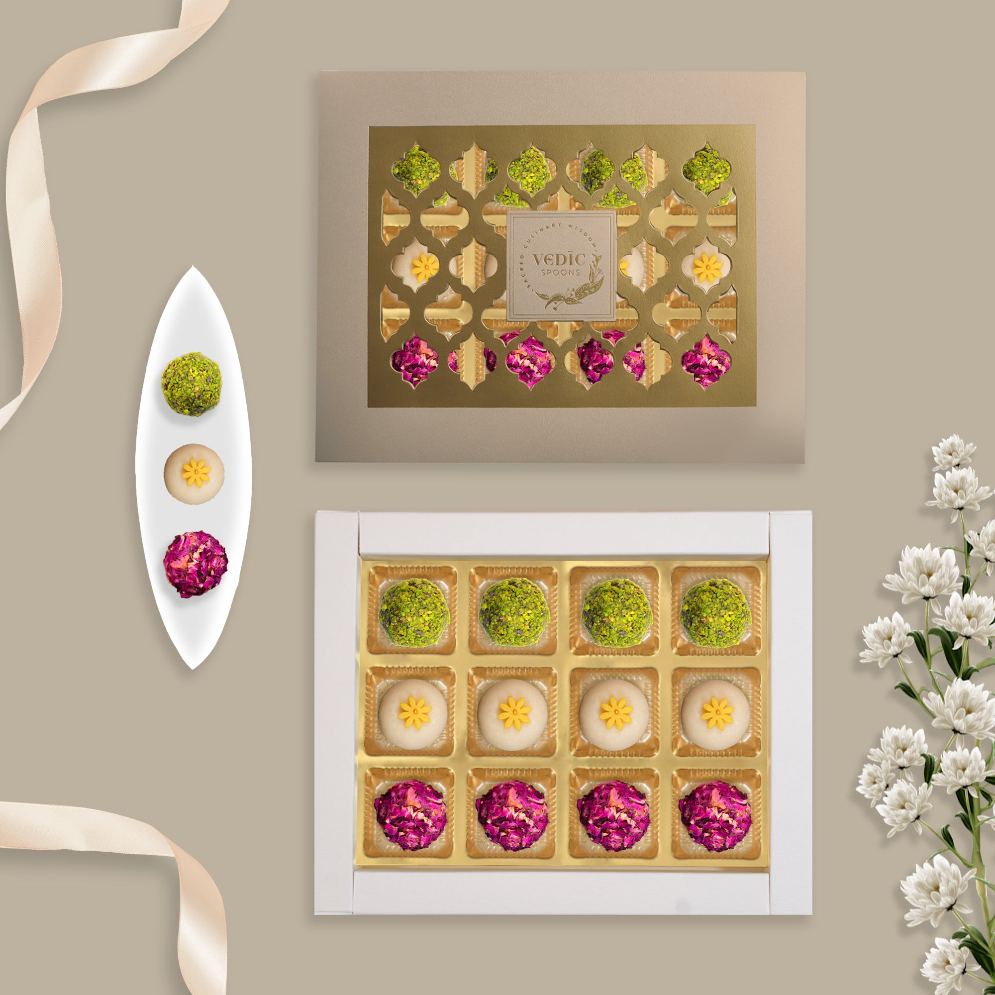12 Pc Box Crunch Badam Ball +Rose Almond Pistacio+Gulab Gulkand