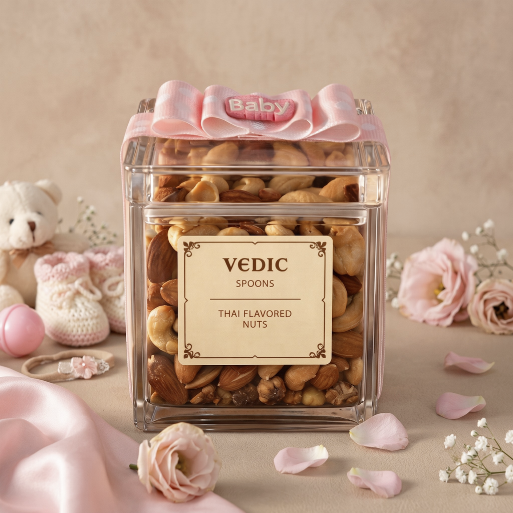 Baby Girl Gift with Thai Flavored Nuts + 9 Pc Sweet Gift Box