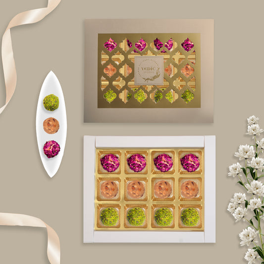 12 Pc Box Gulab Gulkand  + Gond Badam Laddoo + Rose Almond Pistacio