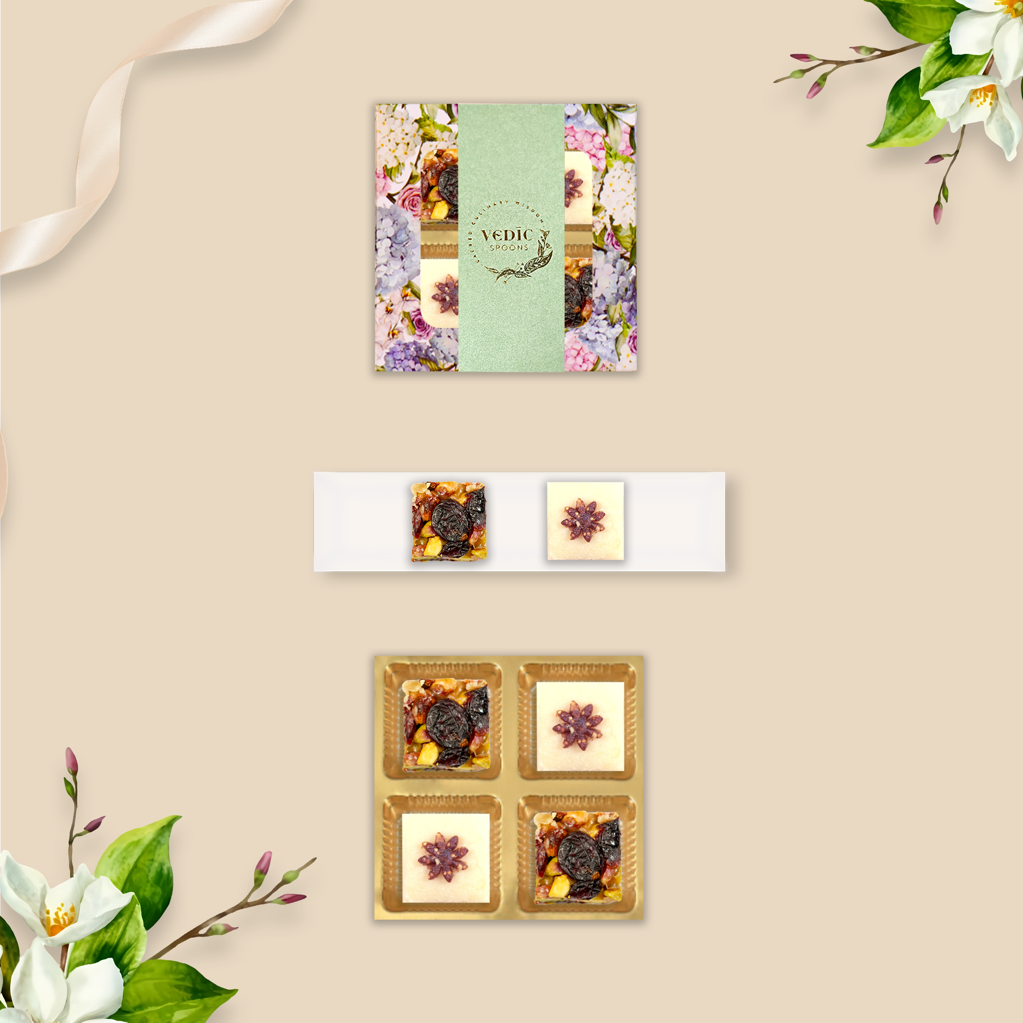 4 Pc Box 2 Pistachi Cranberry + 2 Kaju Katli Anjeer