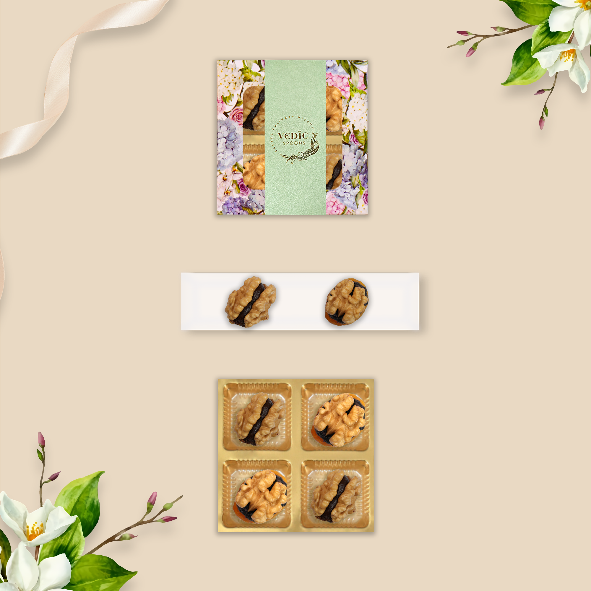 4 Pc Box 2 Walnut Apricod With Rasin +2 Walnut Date Coco