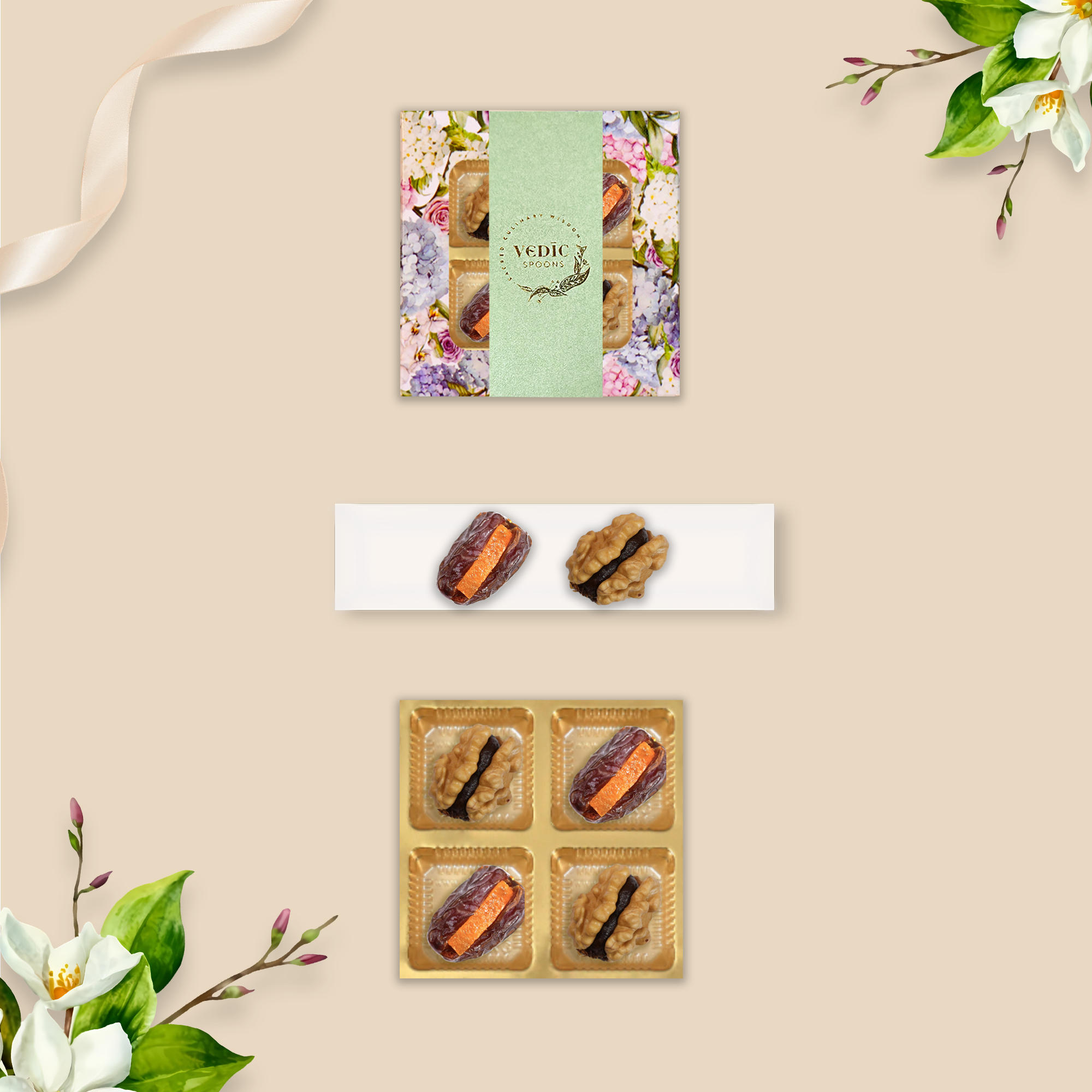 4 Pc Box 2 Walnut Date Coco + 2  Mejdool Date with Orange