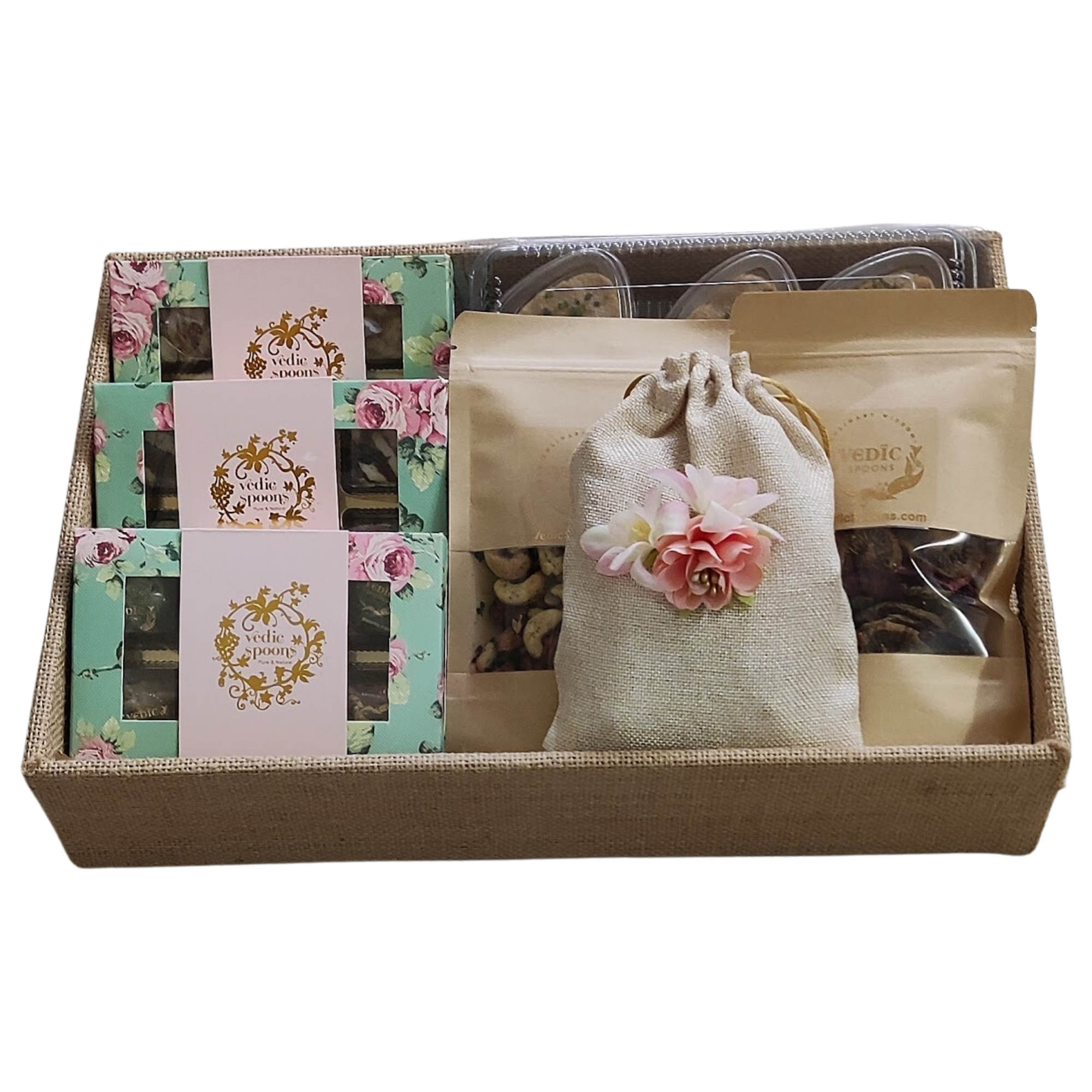 Assorted Sweets in Jute Hamper Tray