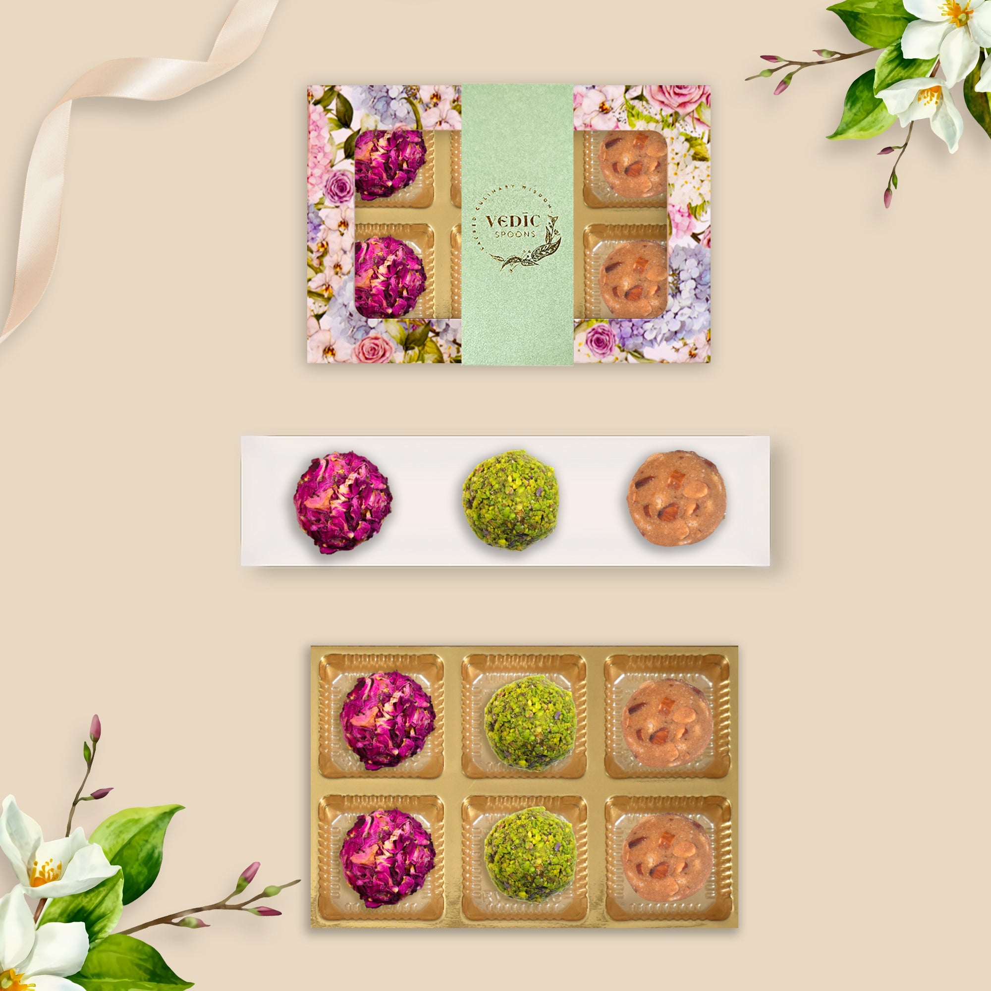 6 Pc Box Gond Badam Laddoo +  Gulab Gulkand + Rose Almond Pistacio 300 rs