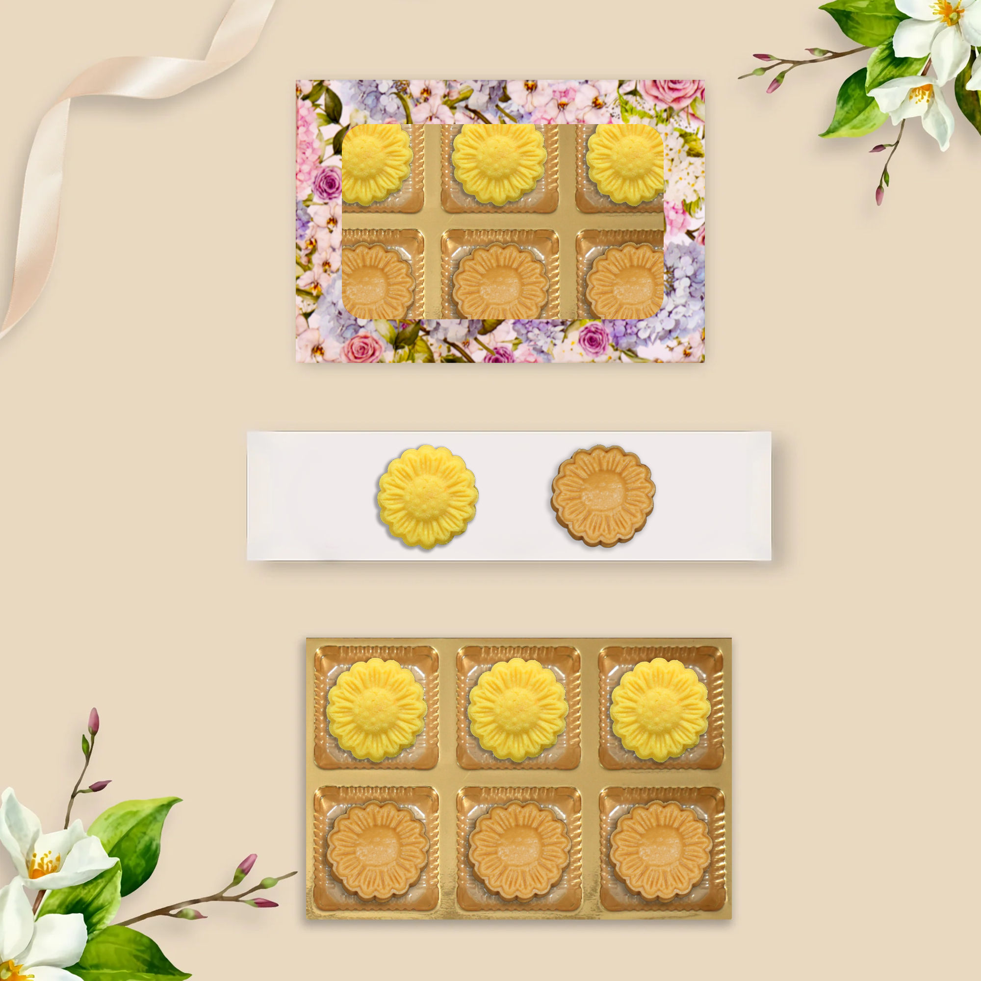 6 Pc Box (Kesar Peda with Pista and Nolen Gur Peda with Caramel filling)