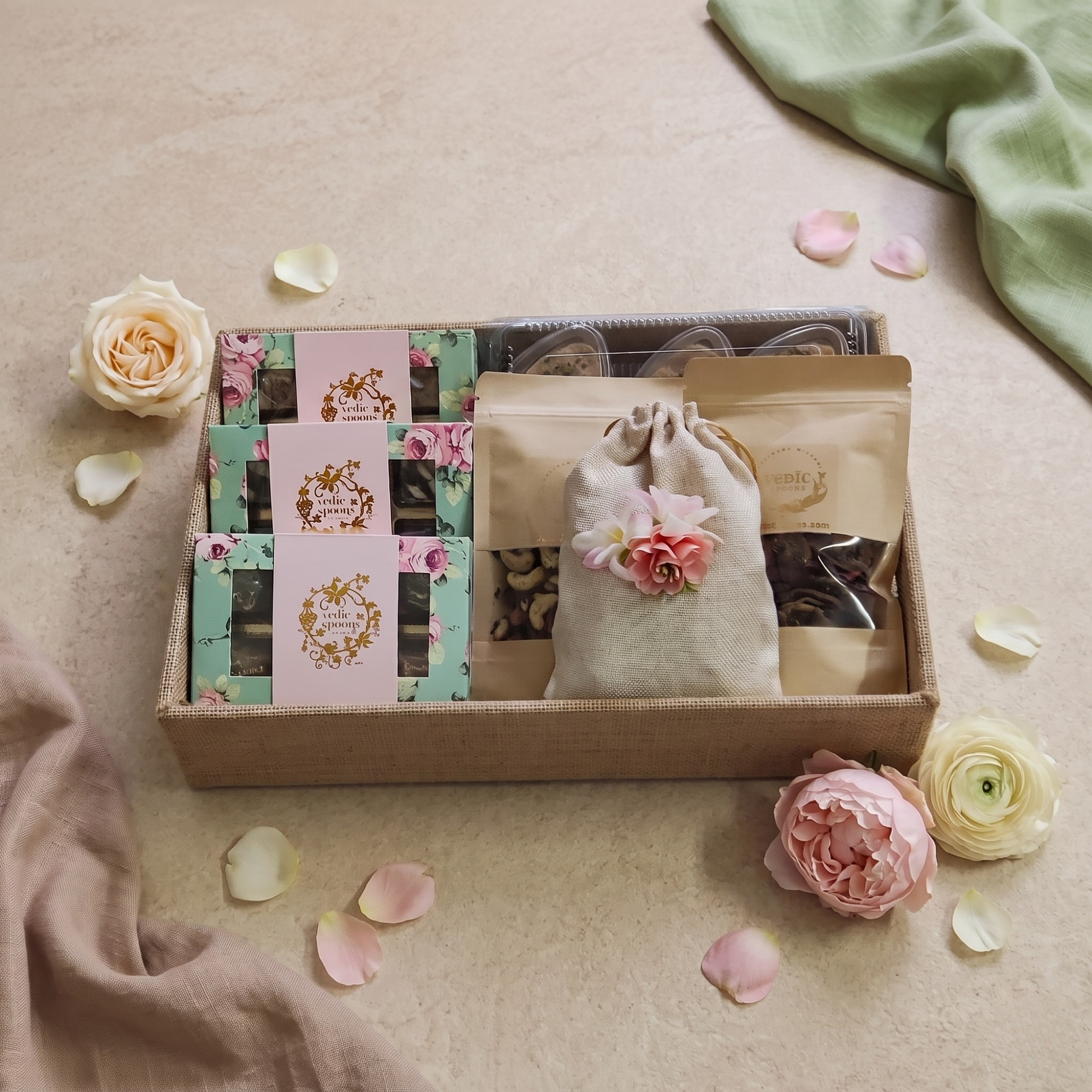 Assorted Sweets in Jute Hamper Tray