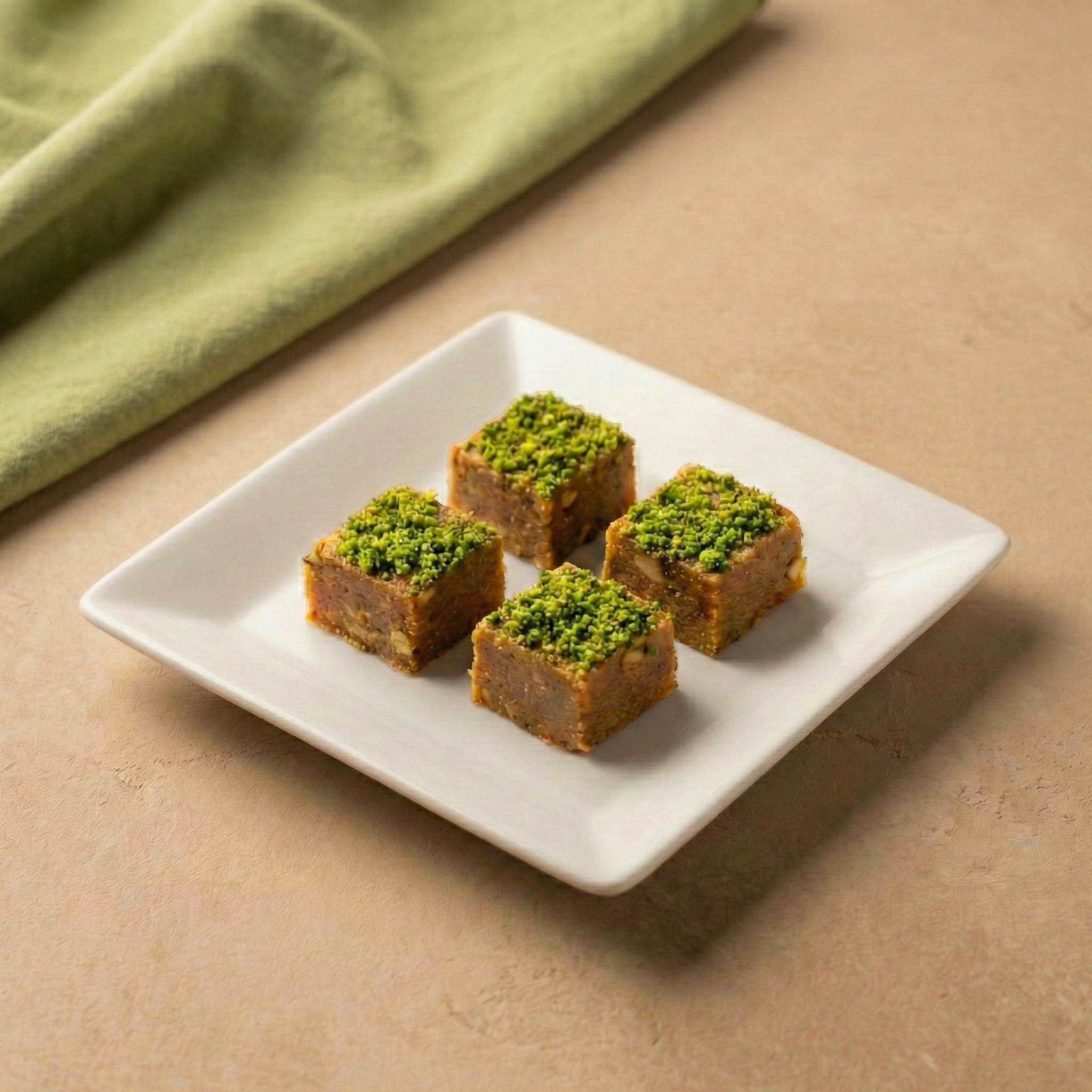 Besan Barfi with Gond, Badam, Pista