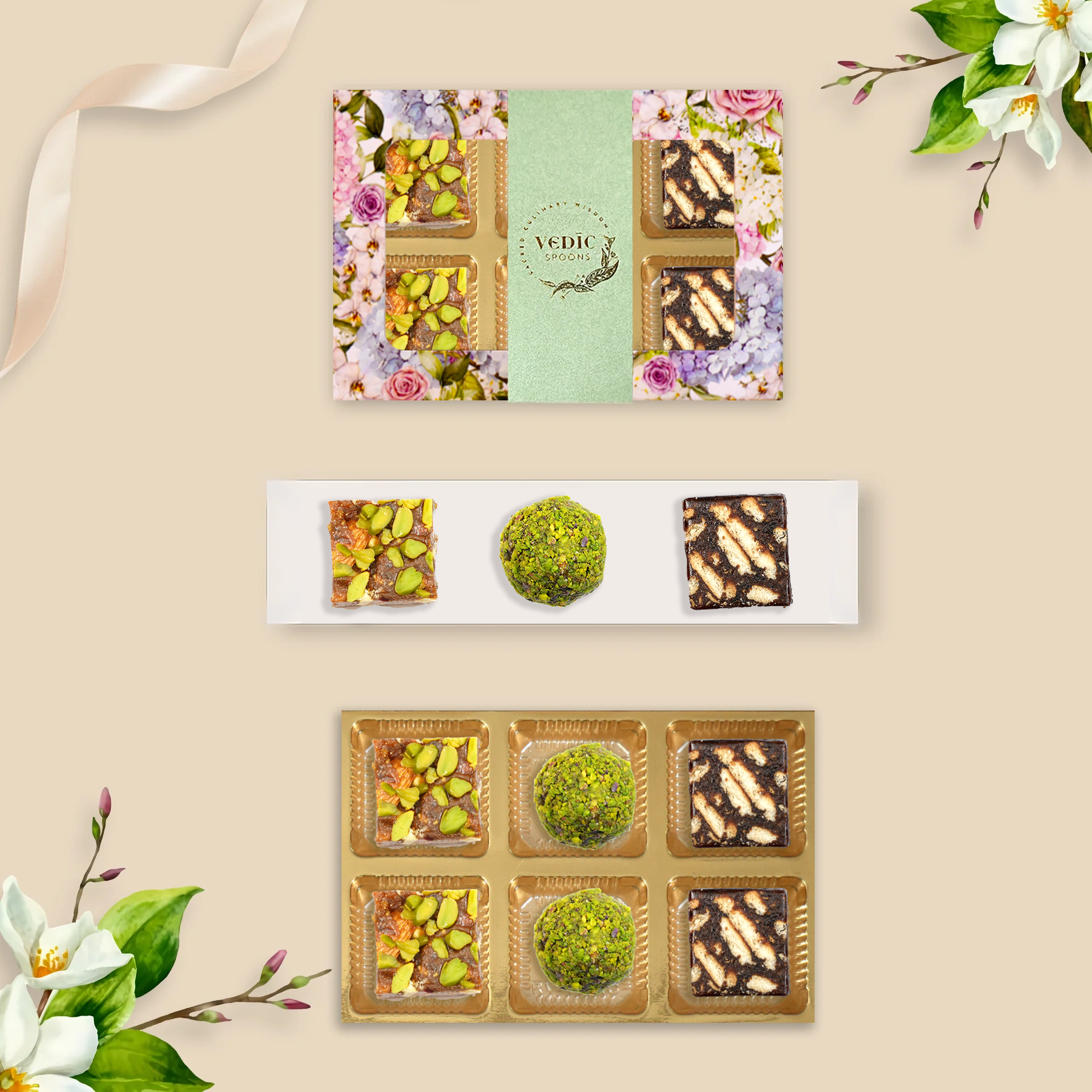 6 Pc Box Date Dry Fruit + Date Coffee Cookie + Rose Almond Pistachio balls