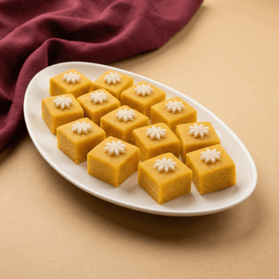Kesar katli squares by Vedic Spoons