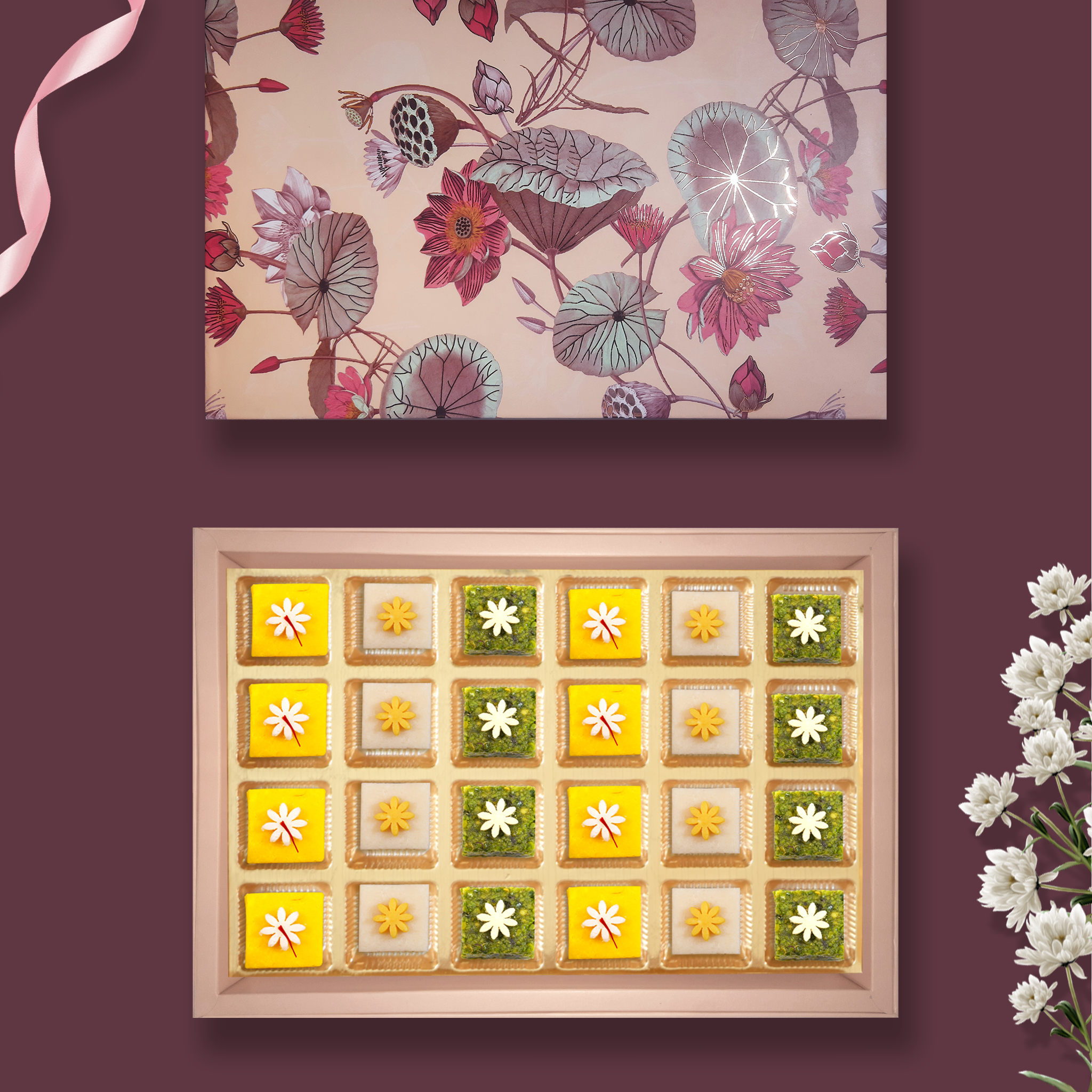 24 pc Box Kesar Badam Kathli+Mamra Badam Katli+Pishori Pista Lodge