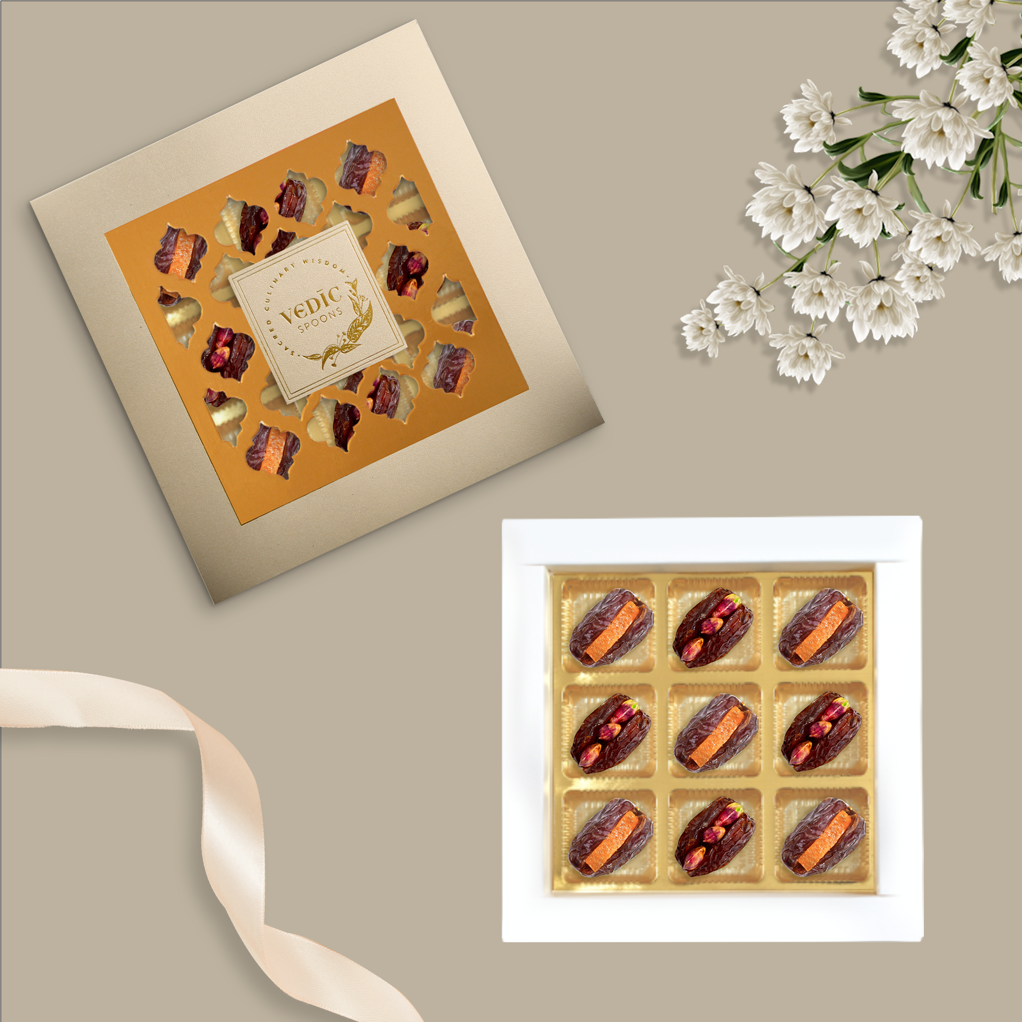 9 pc Box Mejdool with Pistachio +Mejdool with Candid Orange