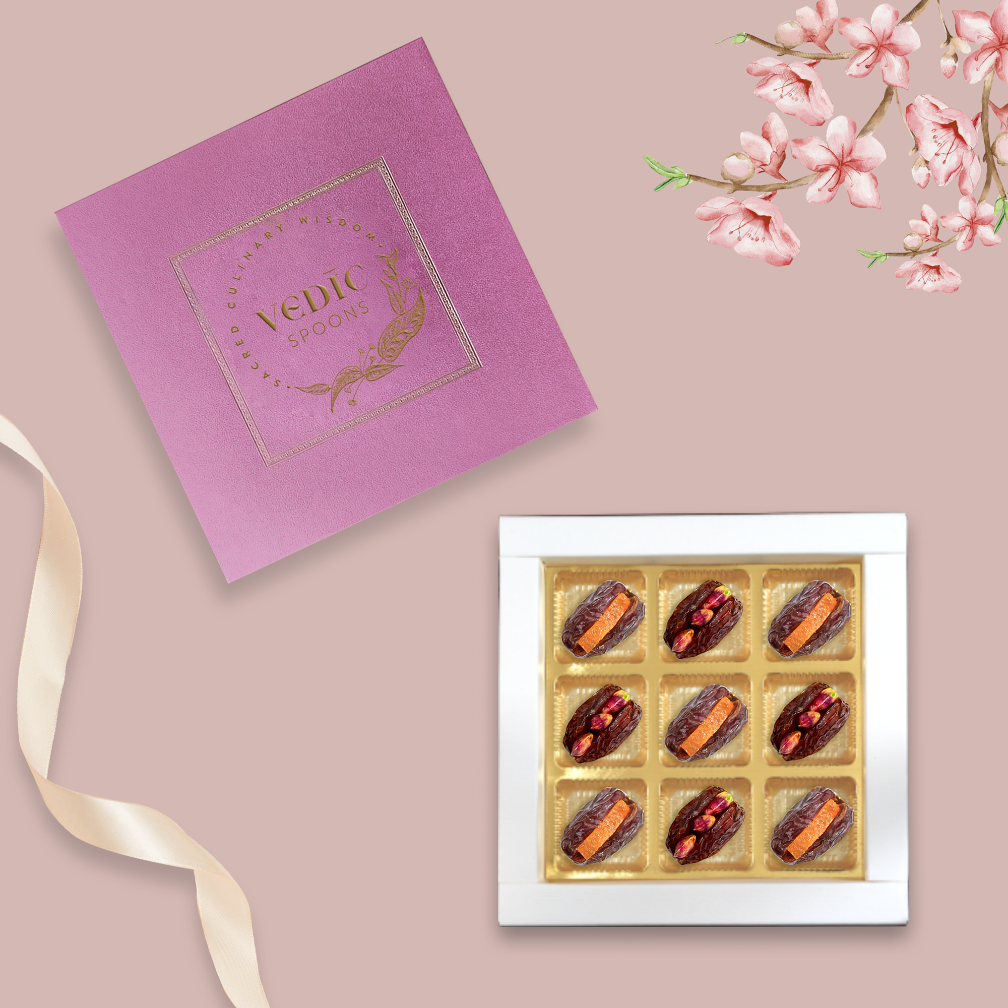 9 pc Box 4 Mejdool with Pistachio + 5 Candid Orange