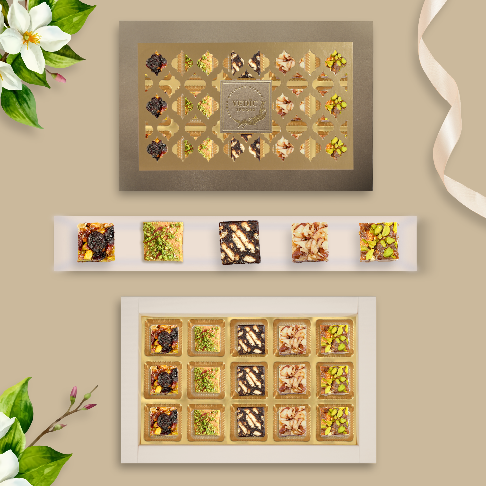 15 Pc Box Pistachi Cranberry + Besan Chakki + Date Coffee Cokiee + Roasted Almond+ Date Dry Fruit