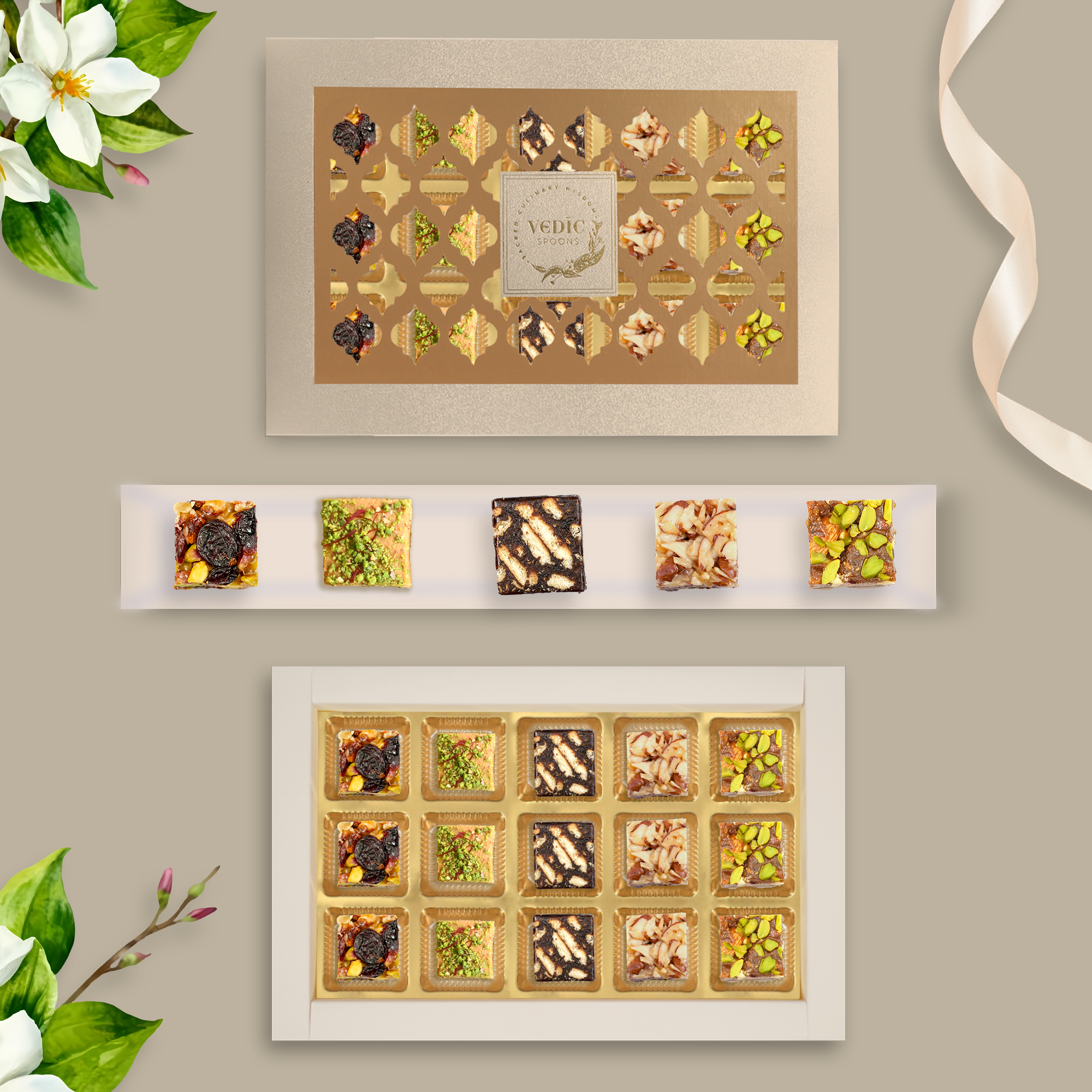 15 Pc Box Pistachi Cranberry + Besan Chakki + Date Coffee Cokiee + Roasted Almond+ Date Dry Fruit