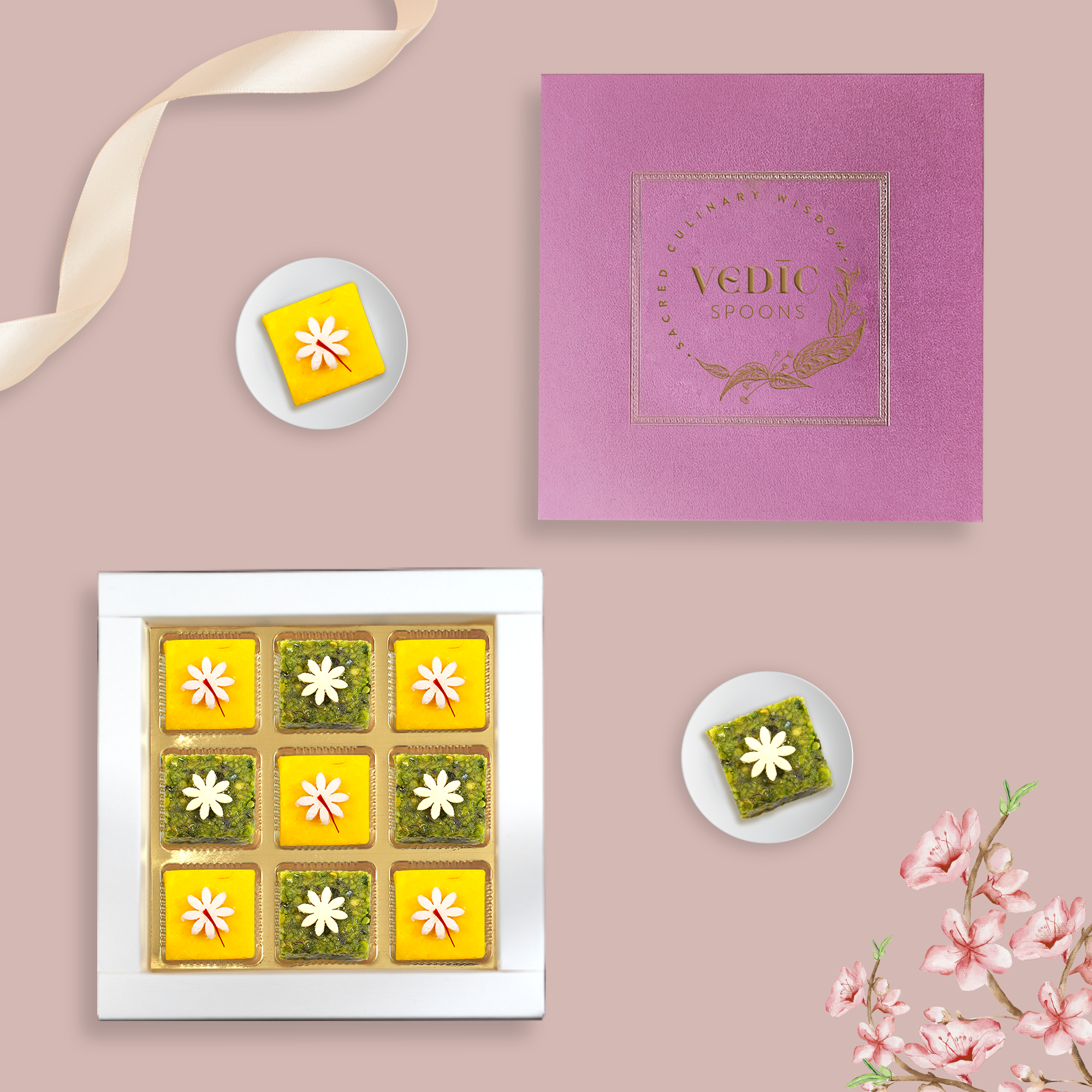 9 pc Box 5 Kesariya Katli Sq + 4 Pista Loge