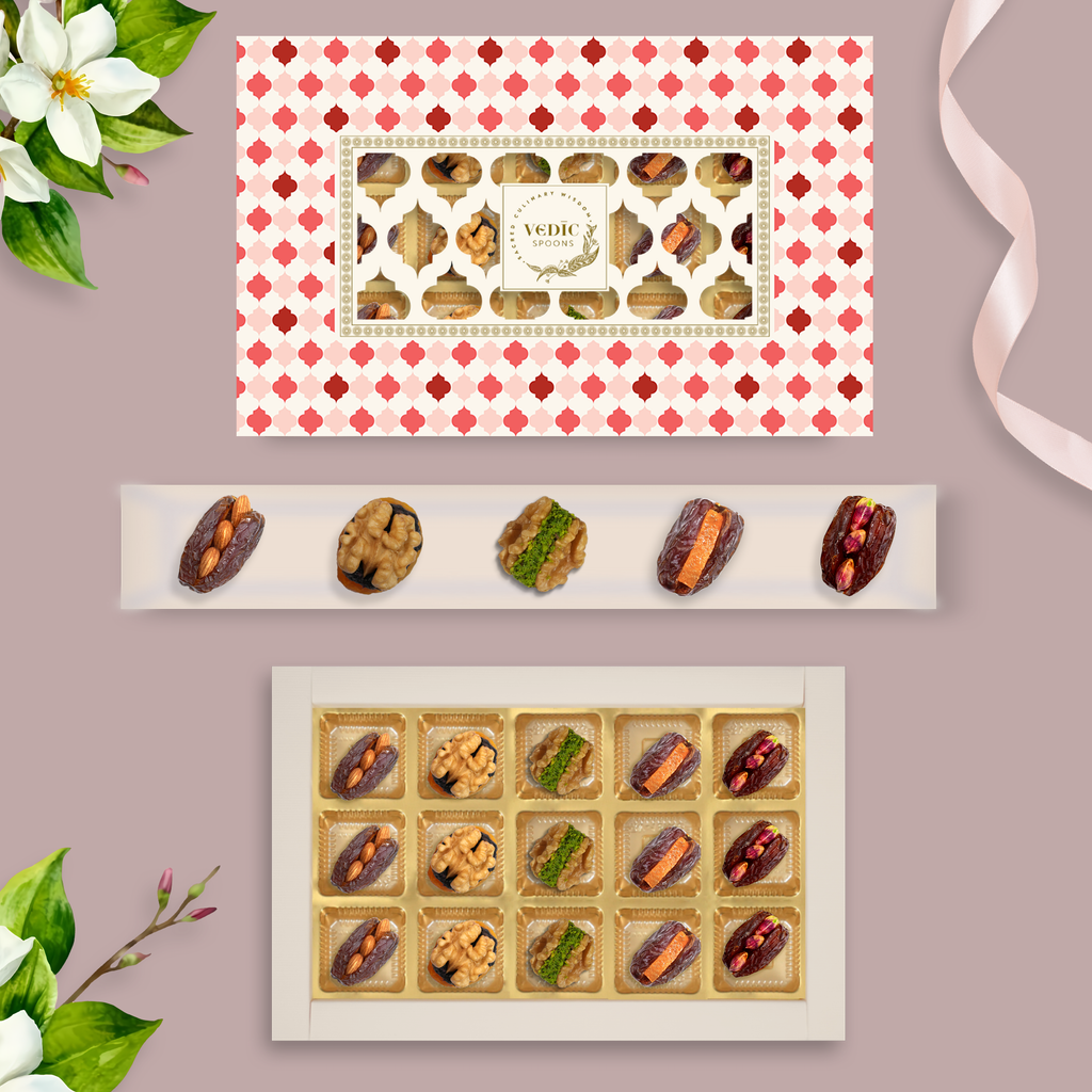 15 Pc Box Mejdool Badam + Mejdool Pista + Mejdool Candid Orange+ Walnut Apricot With Raisins + Walnut Anjeer Pistachio