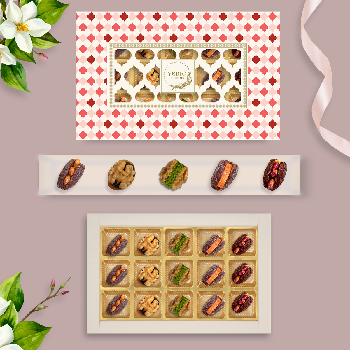 15 Pc Box Mejdool Badam + Mejdool Pista + Mejdool Candid Orange+ Walnut Apricot With Raisins + Walnut Anjeer Pistachio