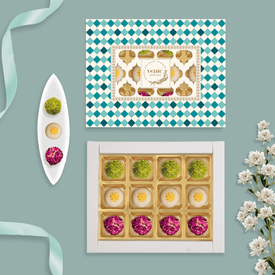 12 Pc Box Crunch Badam Ball +Rose Almond Pistacio+Gulab Gulkand