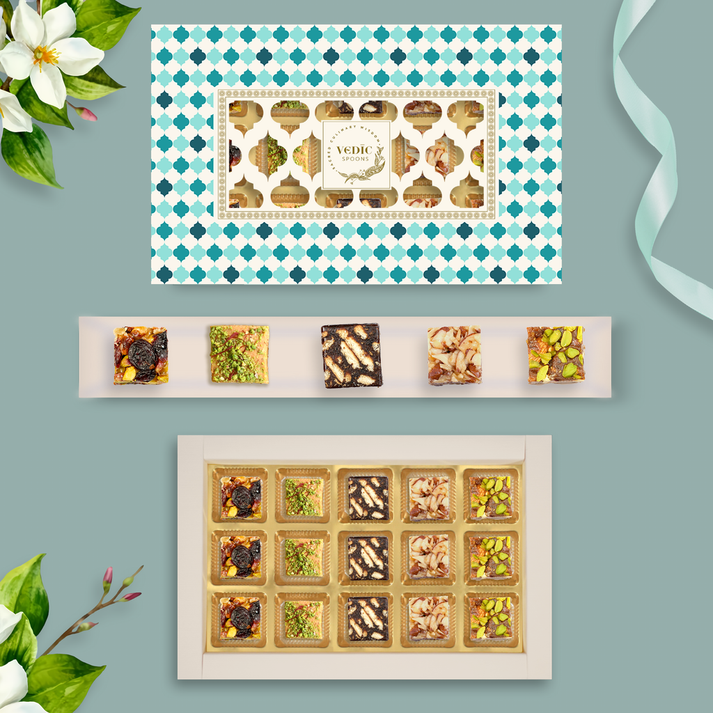 15 Pc Box Pistachi Cranberry + Besan Chakki + Date Coffee Cokiee + Roasted Almond+ Date Dry Fruit