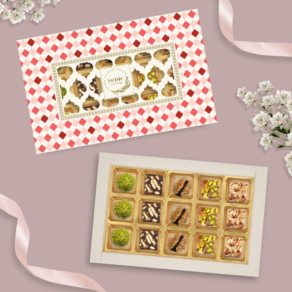 15 Pc Box Rose Almond Pistacio + Date Coffee Cookiee + Walnut Date Coco + Date Dry Fruit + Rosted Almond