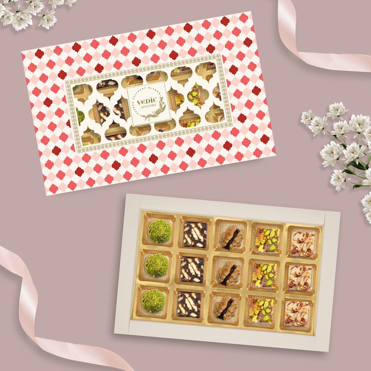 15 Pc Box Rose Almond Pistacio + Date Coffee Cookiee + Walnut Date Coco + Date Dry Fruit + Rosted Almond