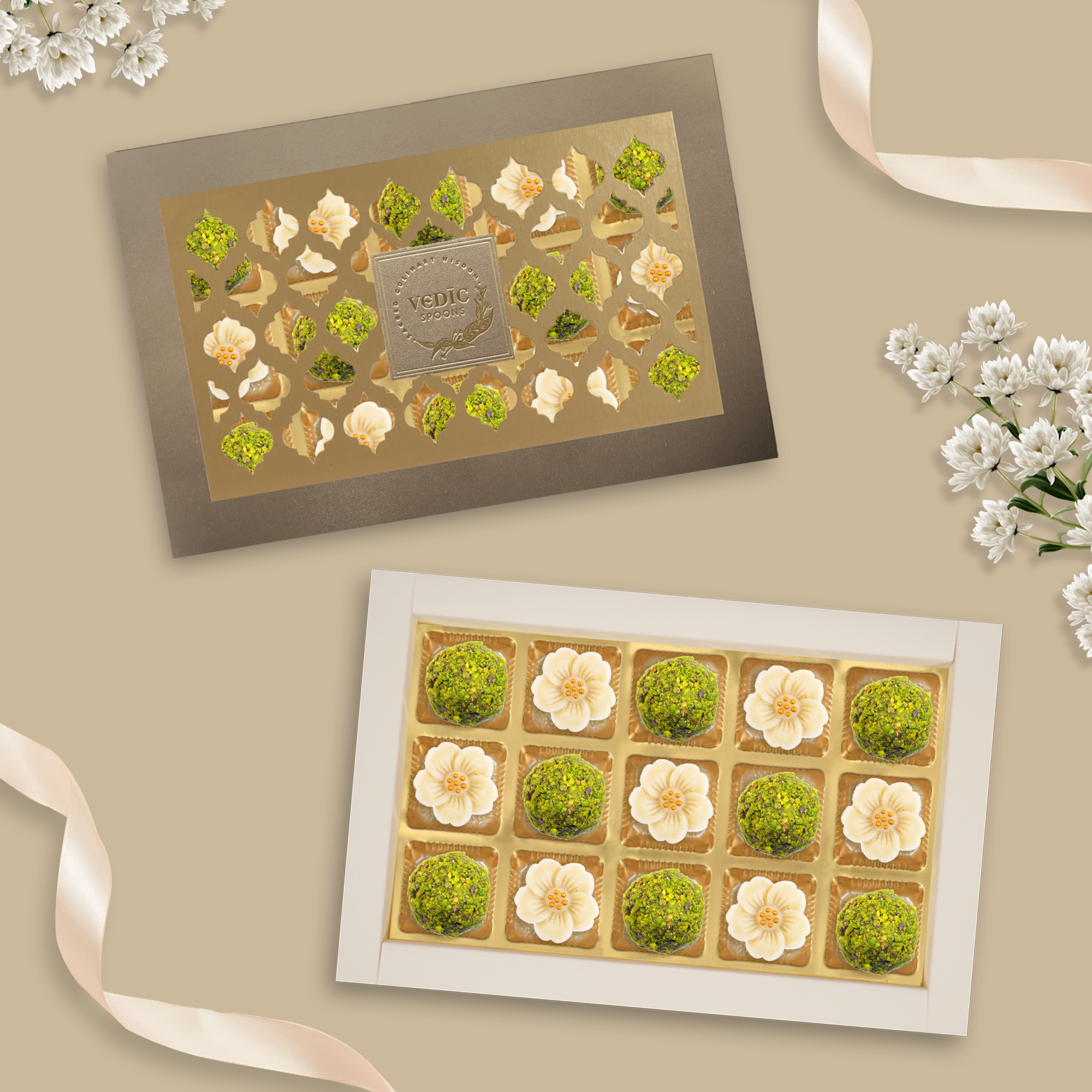 15 Pc Box Rose Almond Pista Ball + Mamra Flower