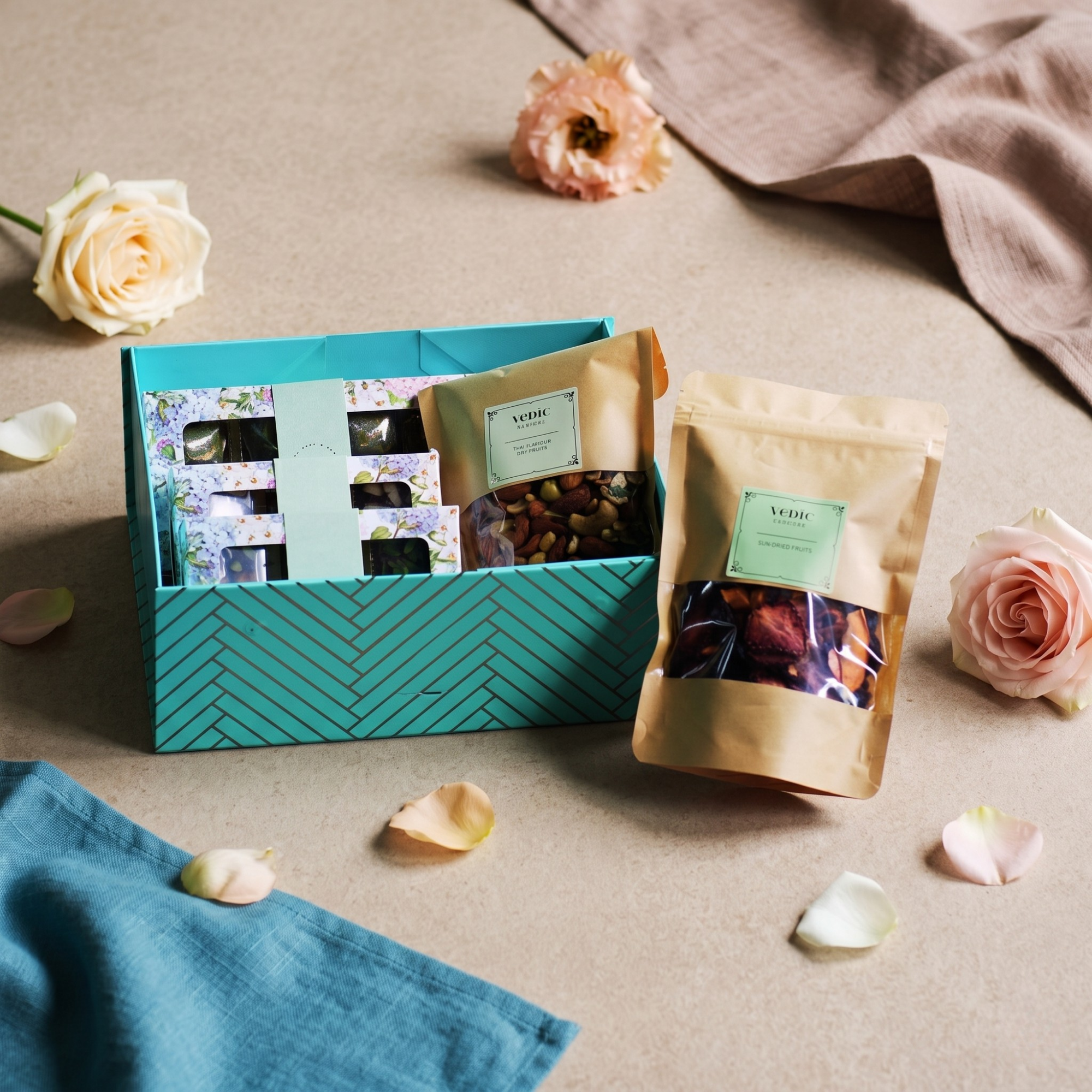 Sweet Box Hamper with Sundried Fruits + Thai Flavoured Dryfruits (Pouch)