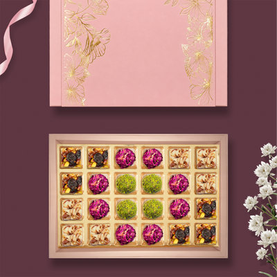 24 pc Box  Pistachi Cranberry +Gulab Gulkand + Rose Almond Pistacio + Roasted Almond