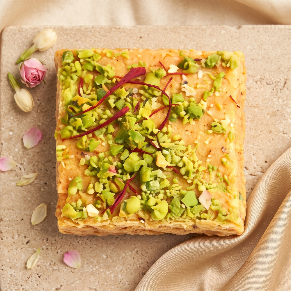 Besan Barfi with Gond, Badam, Pista