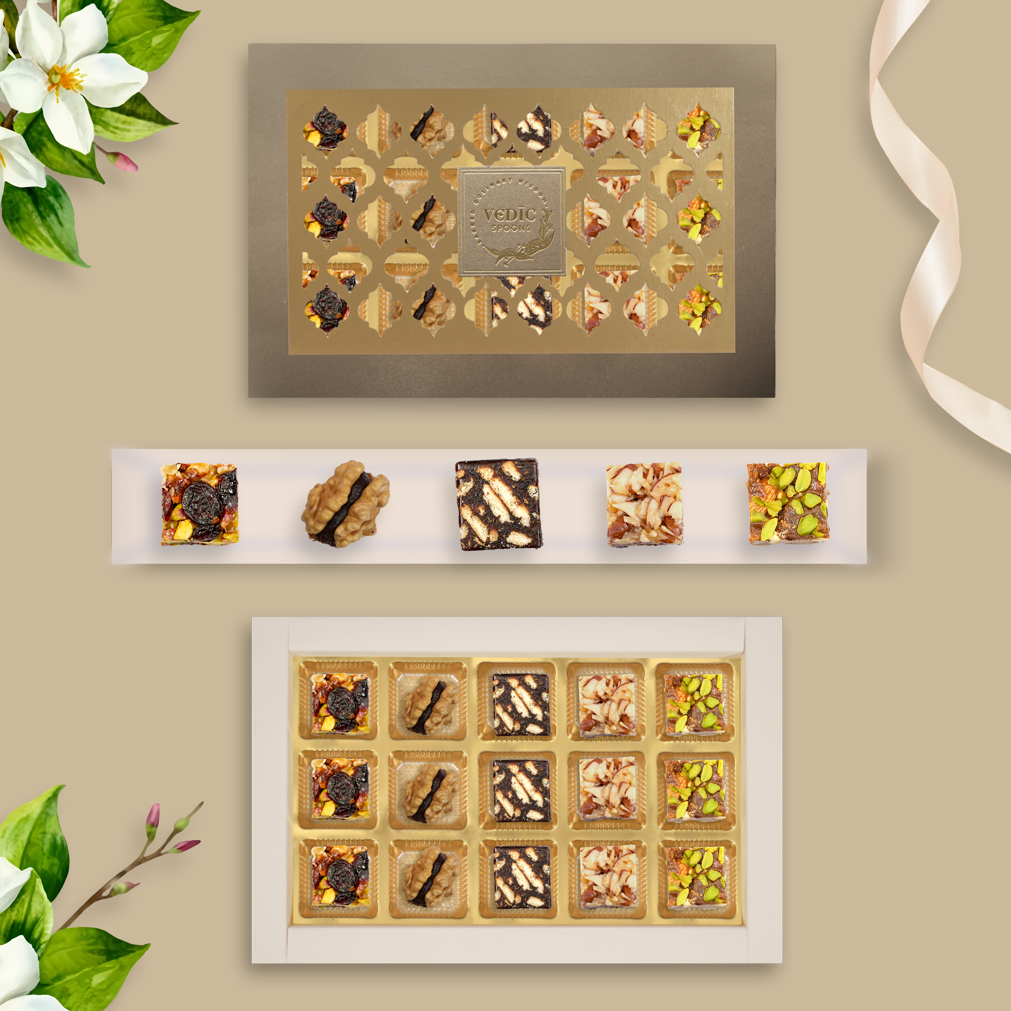 15 Pc Box Pistachi Cranberry + Walnut date Coco + Date Coffee Cookiee + Roated Almond + Date Dryfruit