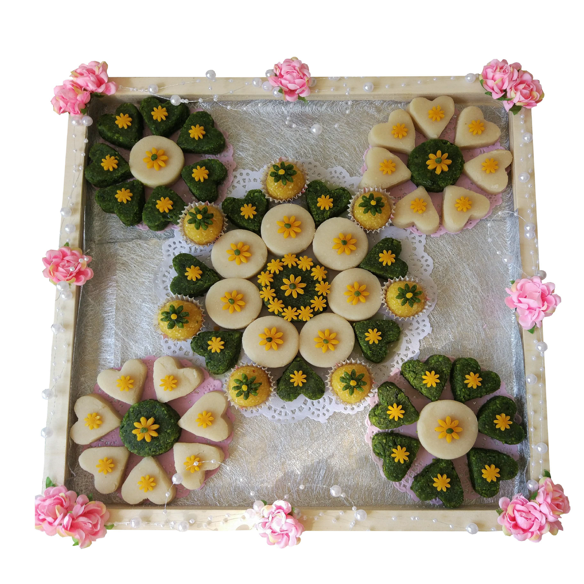 Badam Pista Platter on wooden tray - Vedic Spoons