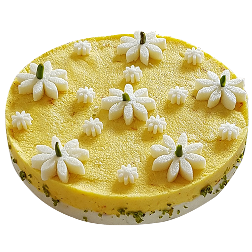Saffron Sandesh Cake with Caramelized Almonds (for delivery in Mumbai only)